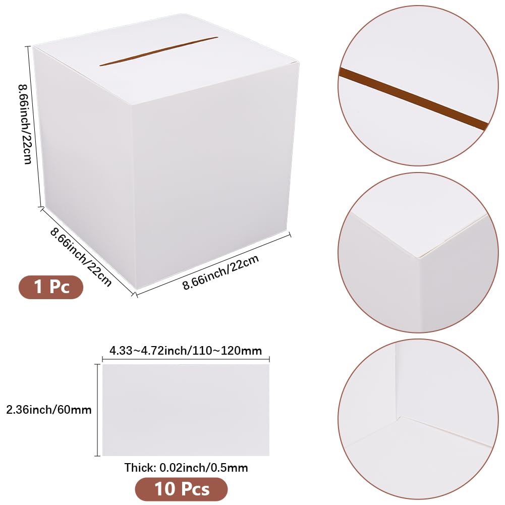 Lemicin Scatola Per Biglietti Di Nozze A Forma Di Cassetta Postale: Bianca Con Decorazione Foglie Di Eucalipto, 25x25x25 Cm, Inclusi 50 Biglietti Di Ringraziamento - 3