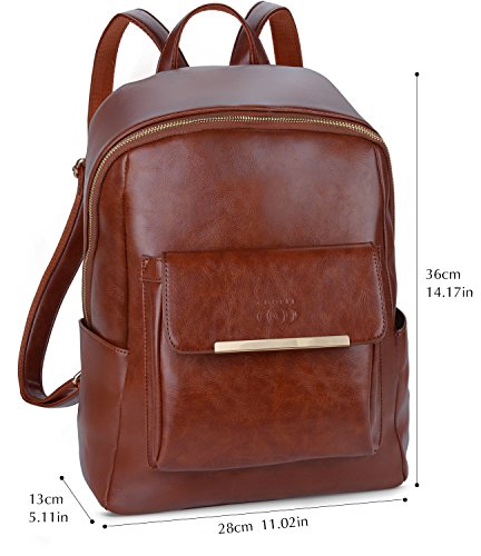 Mochila de couro, mochila feminina de couro preta Cooffit (couro sintético), Marrom, Medium