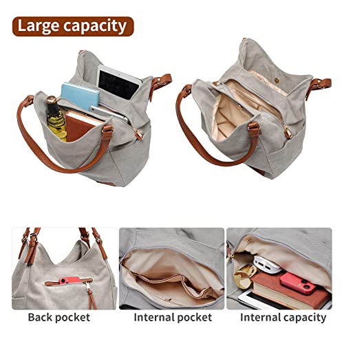 Image of Worldlyda Women Canvas Hobo Purse Multi Pocket Tote Shopper Shoulder Bag Casual Top Handle handbag with Embroidery Ethnic