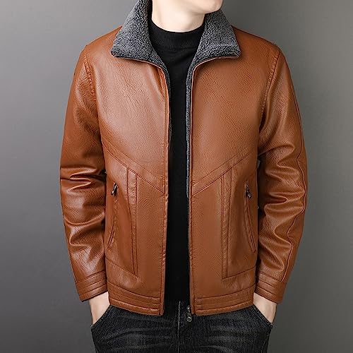 JEsilunmaMY Men's Fur Collar Winter Leather Jacket Full Zip Fleece Lined Lapel Sherpa Coat Slim Fit Casual Bomber Outwear3