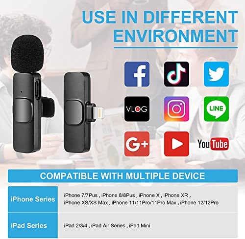 Image of BKN Wireless Collar Microphone for All iPhone, iPad, Mac Lightning Devices with On Recording Mobile Charging Port | Just Plug and Play | Noise Cancellation | NO APP or Bluetooth Need Portable