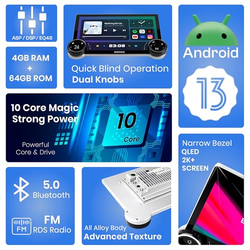 Image of BASSOHOLIC 10.1 inch Diamond 2K Android Player|Android 13 MTK Processor| Car Stereo | Android Auto | IPS Touch Screen 2560x1440p |4+64GB|WiFi|GPS|GoogleMap|Bluetooth|DSP Band with Dual Rotary Knob