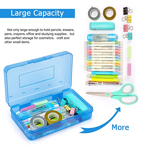Tamaki 1 Pack Plastic Pencil Box Large Capacity Pencil Boxes Clear Boxes With Snap-Tight Lid Stackable Design And Stylish Office Supplies Storage Organizer Box, Blue #TOP2