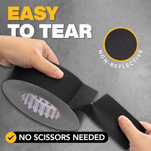 Image of Gaffers Tape Heavy Duty, Easy to Rip, Residue-Free Professional Grade Floor Tape for Electrical Cords, Matte Finish Non Reflective, Weather Resistant (1, Black, 2 inch x 60 Yards)