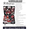 Baraz Tool Kit set With Drill (2 Battery), 126 Pcs Power Tool Set for home, 18v Cordless Drill And Tool box For Household, Homeowners, Office, Garden, House Repair And Maintenance, perfect Gift Idea