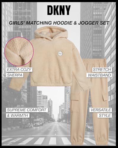 DKNY Girls' Jogger Set - 2 Piece Sherpa Fleece Pullover Hoodie and Jogger Sweatpants for Girls - Warm Sweatsuit Set (4-16)2
