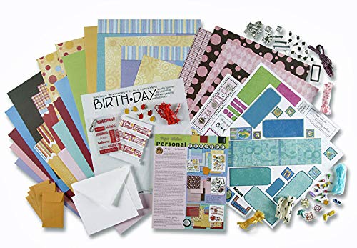 Paper Wishes - Dots, Stripes & Birthday Card Making & Scrapbooking Kit | 205 Pieces | 30 Printed Papers & cardstock, chipboard Letters & Numbers, Ribbons, Clips, brads, Metal Frame, Pinwheel and More