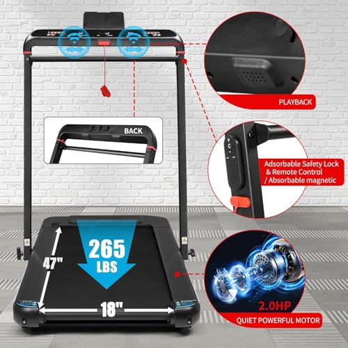 Image of 3 in 1 Auto Incline Foldable Treadmill with 18 inch Wide Running Belt | Under Desk Walking Pad, Included Remote Control & Built-in Speaker, 265 Lbs Capacity, For Home & Office