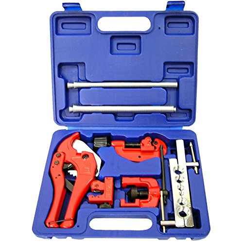  KIT IDRAULICO 8 PEZZI SET CESOIA TAGLIATUBO FLANGITUBI PIEGA TUBI IN VALIGETTA