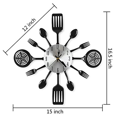 Cigera 16 Inch Large Kitchen Wall Clocks With Spoons And Forks,Great Home Decor And Nice Gifts,Black #TOP1