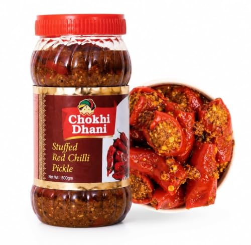 Image of Chokhi Dhani Stuffed Red Chilli Pickle 500g | Bharwa Lal Mirch Achar | Mustard Oil Indian Pickle | Spicy & Tangy | No Preservatives | Homemade Style | Veg