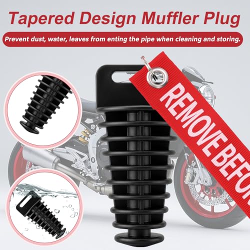 Image of Muffler Exhaust Wash Plug, Hoedia 2 Pack Wash Plugs with 2 Streamers, Fit most 2 Stroke 4 Stroke Motorcycle Bikes with Rubber Exhaust Silencer (1.08-1.85 Inch)