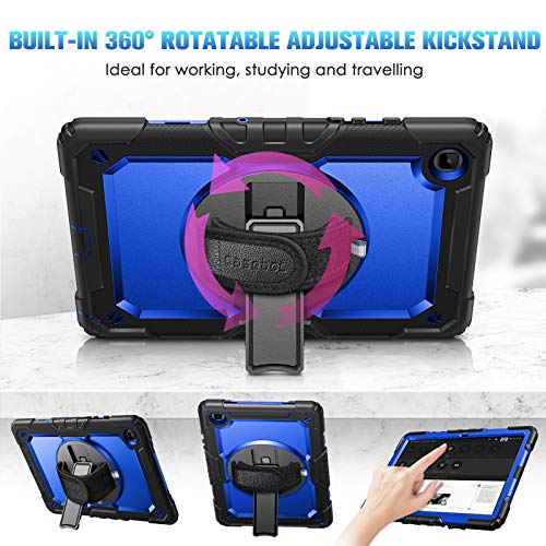 Casebot Shockproof Case For Samsung Galaxy Tab A7 10.4 2020 Model (Sm-T500/T505/T507) With Screen Protector, [360° Rotating Kickstand] Rugged Heavy Duty Hybrid Cover With Hand Shoulder Strap, Navy #TOP3