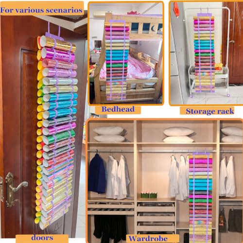 Image of 48 Compartments Vinyl Roll Storage, Vinyl Roll Holder Organizer, VinylStorage Rack Wall Mount /Over The Door for Craft Room Organizers and Storage Lengthened(Purple)