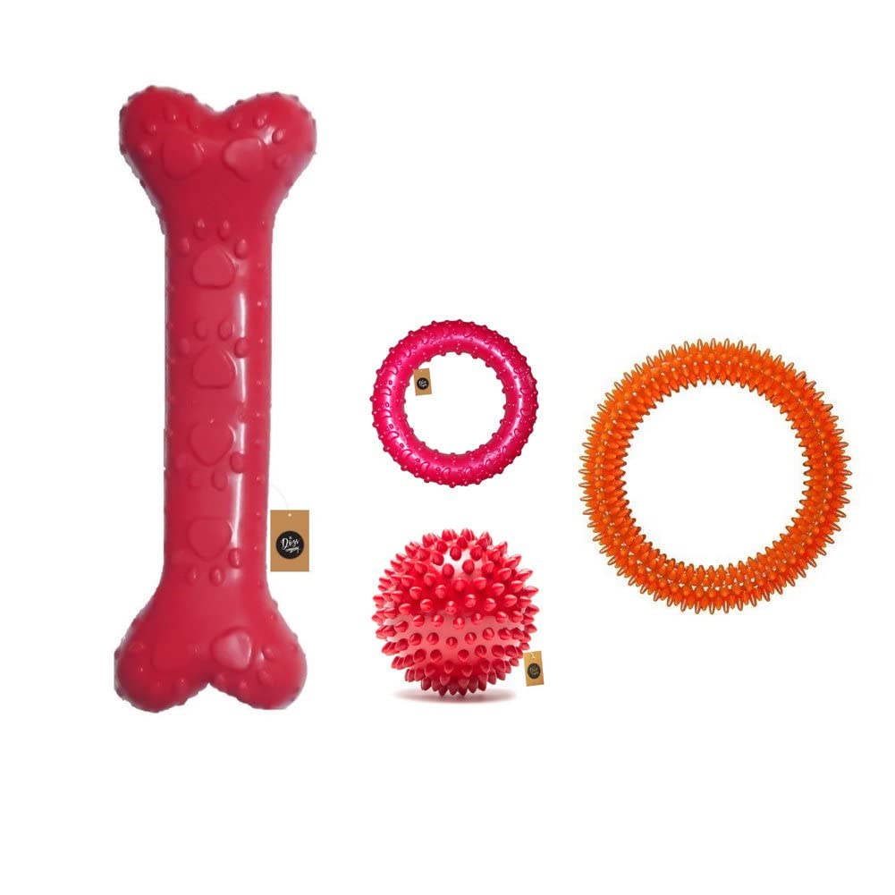 The Pets Company Rubber Dog Chew Toy Combo ( Large Dog Bone 8.5" + Dog Spike Ball 3"+ Ring Dog Toy 4.5" + Spike Ring 6") | Dental Toys for Medium & Small Dogs (B0BMLS2K6F) Amazon Price History, Amazon Price Tracker
