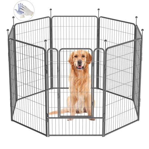 Image of Dog Playpen,32 /40 /45 Inch Height in Heavy Duty, Folding Indoor Outdoor Anti-Rust Dog Exercise Fence, Portable Pet Playpen with Door for Large Medium Small Dogs and Pet (8 Panels, 45 Inch) Silver