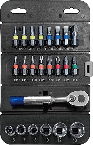 Image of Torin THT-23BRS01B Reversible 72 teeth Geared Ratchet for Socket and Bits Set, 1 /4 inch Drive Metric w /Easy-Folding Case, 23-Piece