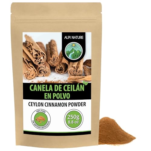 Alpi Nature Canela de Ceilán en Polvo 250g, Palitos de Canela de Ceilán Molidos en Polvo
