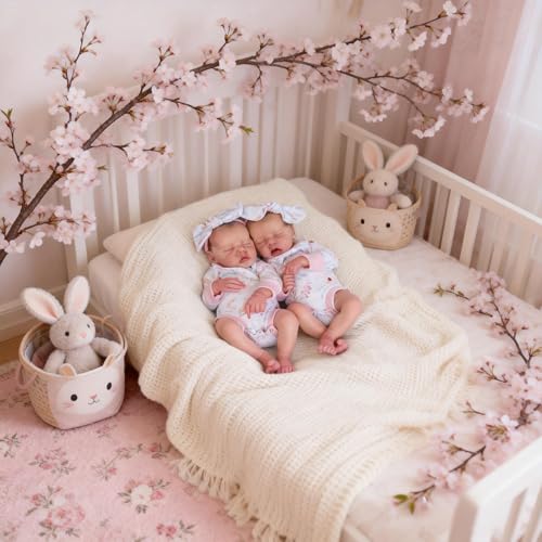 Realistische Reborn Babypuppen Zwillinge Mädchen 18 Zoll Real Life Babypuppe Silikon Vollkörper Vinyl, Schlafende Babys Puppe, Lebensecht Neugeborene Baby Zwillinge Puppen – Bild 4