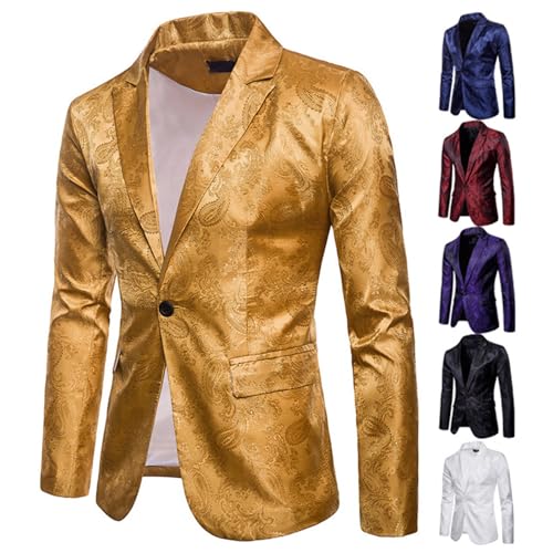 Men's Blazer One Button Shawl Lapel Tuxedo Casual Dress Suit Jacket for Men Wedding Party Prom