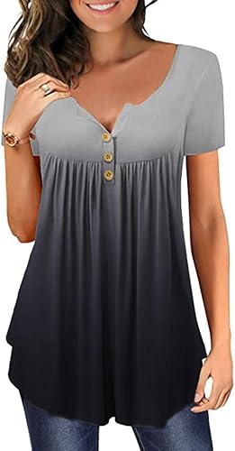 Miniatura 1 de Camisetas de manga corta para mujer estilo Henley con diseño de escondite el vientre estilo casual y elegante