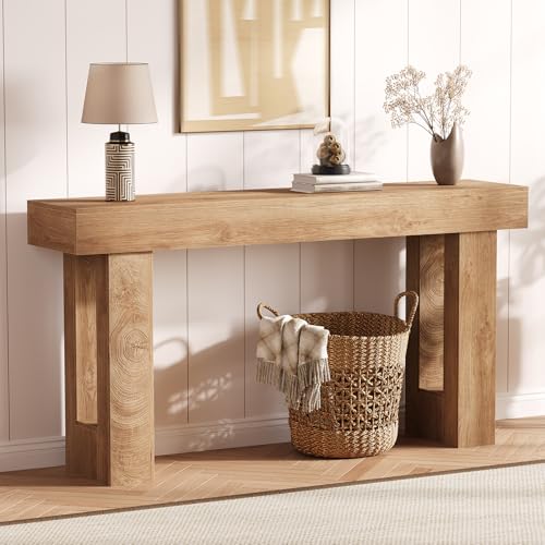 63 Inch Farmhouse Console Table for Entryway, Slim Wood Sofa Side Table, Modern Minimalist Decorative Furniture for Living Room, Hallway, Front Door, Natural