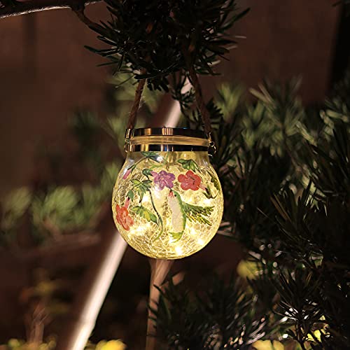 Afirst Solar Lanterns Fairy Lights - Glass Hanging Jar 15 LED Warm Fairy Light Hummingbird Waterproof Outdoor Decorative for Garden, Patio, Holiday Party Outdoor Decoration, 1 Pack
