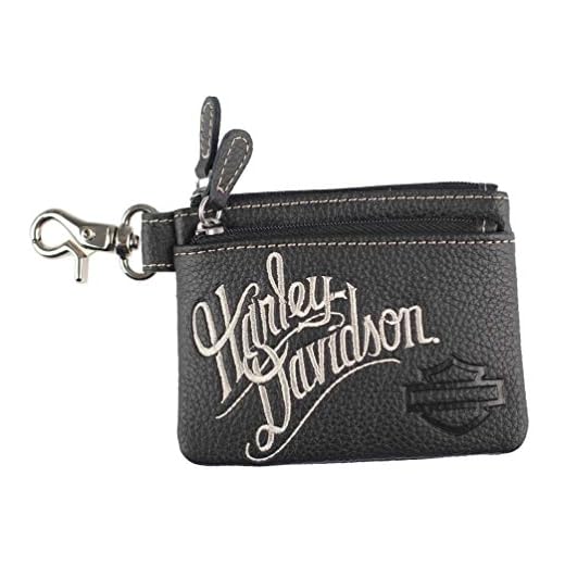 Harley-Davidson Women's Embroidered H-D Script Zipper Coin Pouch, ZWL3895-CRMBLK