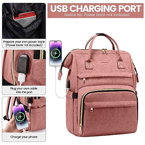 Image of LOVEVOOK Laptop Backpack for Women,17 Inch Professional Womens Travel Backpack Purse Computer Laptop Bag Nurse Teacher Backpack,Waterproof College Work Bags Carry on Back Pack with USB Port,Light-pink