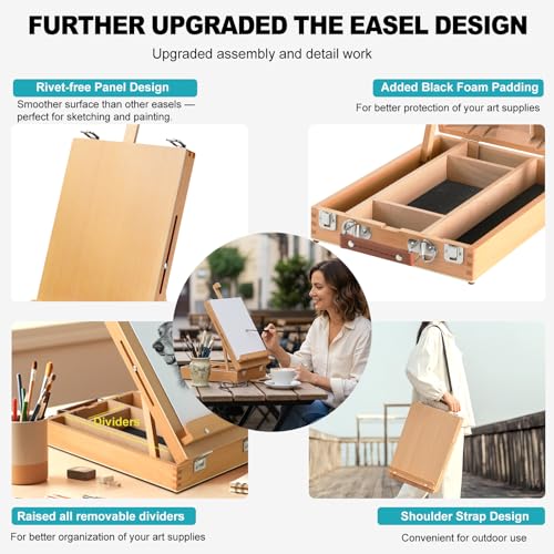 image for AOTEMOON Beechwood Tabletop Easel for Painting, Portable Adjustable Sk