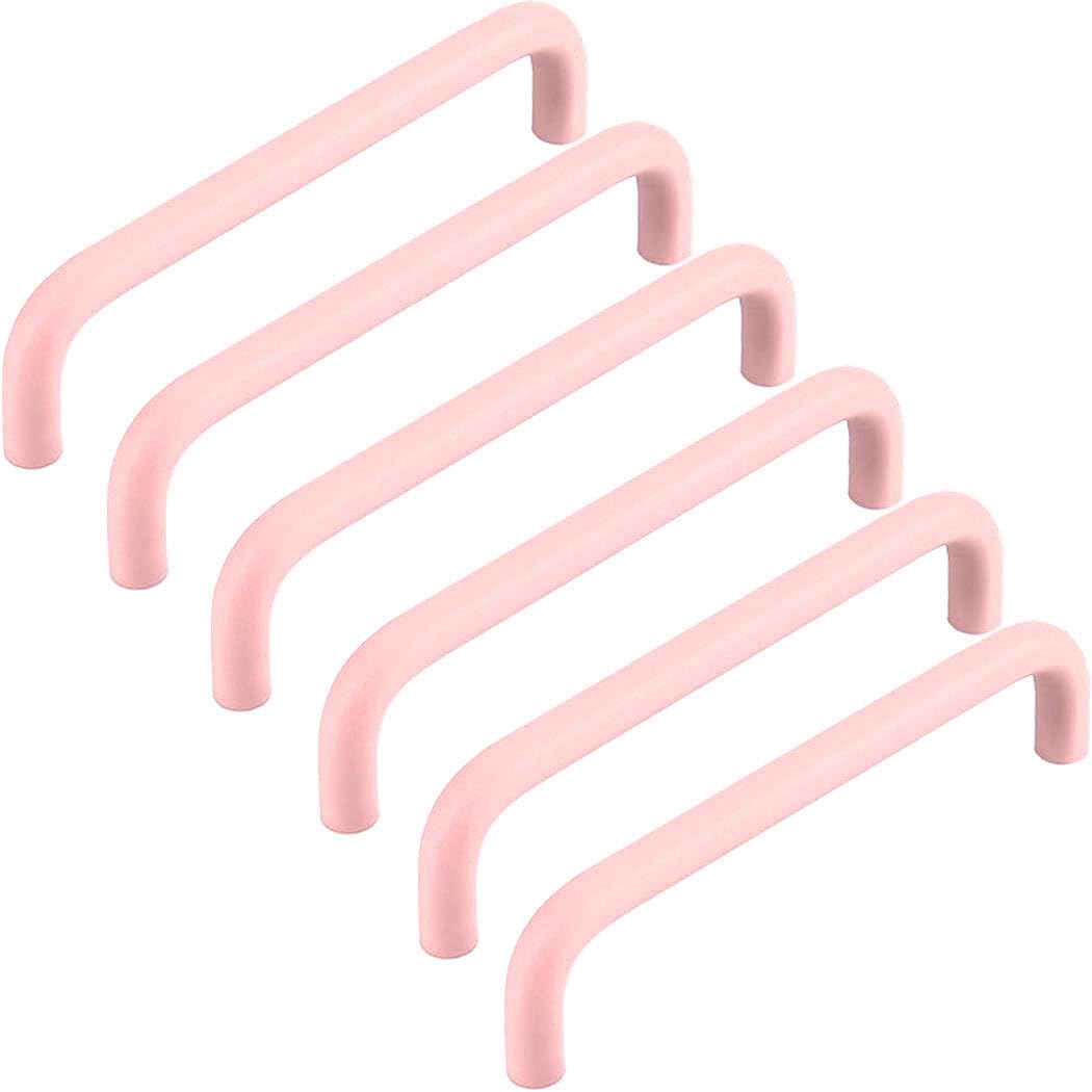 ZESLIV Pack of 6 Furniture Handles, Kitchen Cabinet Handles Made of Aluminium, Hole Spacing 256 mm, Rod Handles, Pink Drawer Handles with Screws for Children's Room, Wardrobe