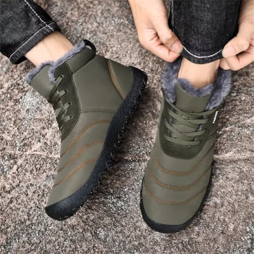 Jakcuz Men Snow Boots Lace-up Waterproof Winter Shoes Fur Lined Ankle Boots Warm High Top Boots4