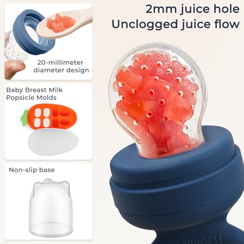 Image of Baby Fruit Feeder 2 Pack with Freezer Tray, 4 Silicone Pouches in 3 Sizes, Breastmilk Popsicle Mold, Food Feeder Pacifier and Silicone Teether for Teething Relief, 4+ Months