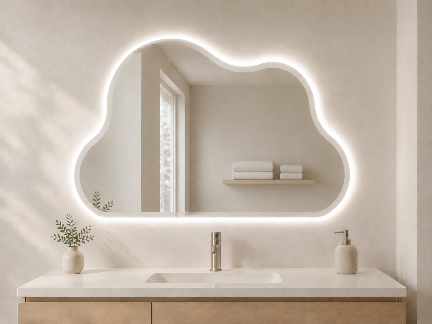 STARLEAD Irregular Bathroom Mirror with LED Lights, LED Bathroom Mirror with Bluetooth, Dimmable 3 colours, Anti-Fog,IP44 Waterproof (M5121 Como Transparent, 80L x 50W cm)