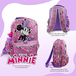 Fast forward minnie mouse backpack with lunch box 16 inch 6 piece set minnie mouse bookbag perfect for back to school elementary age girls  urban country home decor