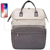 Erihop Laptop Backpack Women 17 Inch Laptop Bag for Work | Travel | Nurse | Teacher, Beige/Grey