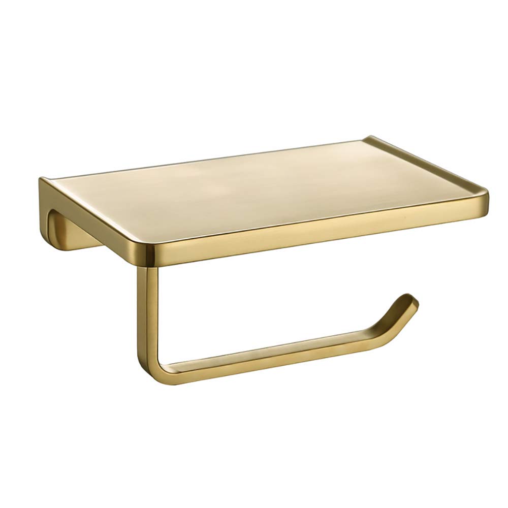 Portarrollos para Papel Higiénico de Pared con Teléfono Estante Aleación de Zinc Porta Rollos de Papel Higienico, Portarrollos Baño para Cocina y Baño, Oro Cepillado