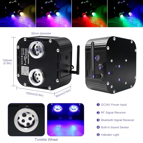 Image of AZIMOM Dual Color High Brightness 50W Twinkle Fiber Optic Light Source RGBW Light Box Engine Diver Music Sensor Mode Bluetooth /RF Control for Home Star Ceiling Light Effect Decor