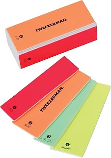 Tweezerman Neon 4-in-1 Nail Buffer Block: File, Buff, Smooth & Shine with Replaceable Color-Coded Pads