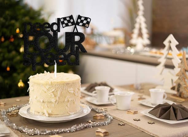 Miniatura 6 de Need Four Speed Cake Topper, decoraciones de feliz cumpleaños de 4 años, decoración de fiesta de cuarto cumpleaños temática de carreras, suministros