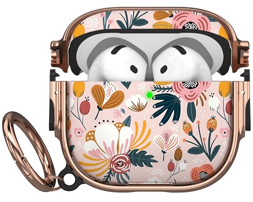 Maxjoy for AirPods 4 Case with Lock, Cute AirPods 4 Case Lock Protective Hard AirPod 4 Generation Cover for Women Girly with Keychain Clip for AirPod 4th Generation Cover 2024, Flower