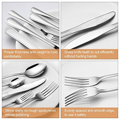 Silverware Set, Elegant Life 40-Piece Stainless Steel Silverware Flatware Cutlery Set Service for 8, Knife Fork Spoon Flatware Set, Modern Design & Smooth Edge