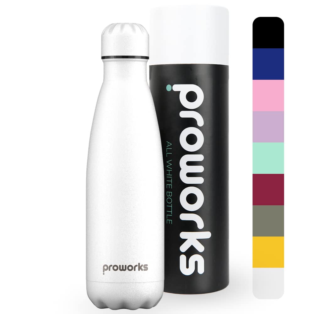 Proworks Performance Stainless Steel Sports Water Bottle, All White, 500 ml