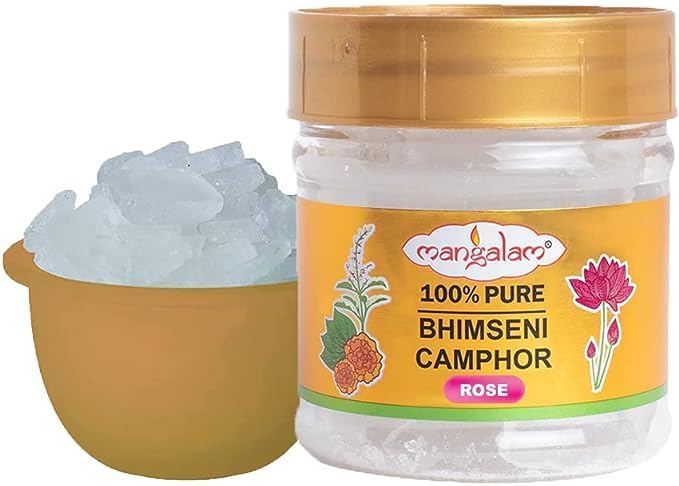 Mangalam Bhimseni Camphor Rose 50g Jar - Pack of 1 Diffuse Mangalam Bhimseni Camphor on an Aroma Diffuser/Aroma Burner/Kapur dani for a Sweet Fragrance