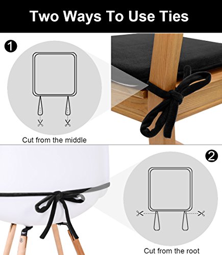 Dining Chair Pads,2 Pack Non Slip Memory Foam Kitchen Chair Cushions Pads With Ties And Gripper Backing By Shinnwa(16" Square,Velvet Black) #TOP6