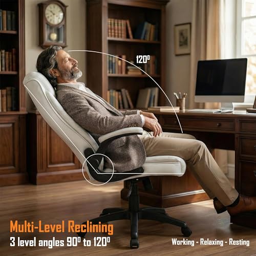 Image of DROGO Dominus Ergonomic Office Chair for Work from Home | Computer Chair for Study | PU Leather Executive Boss Chair with Flip-Up Armrest, Wide Cushion Seat (White)