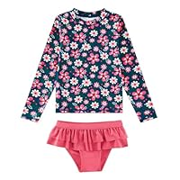 upandfast Baby/Mädchen Rashguard-Set UPF 50+ Badeanzug Mädchen Langarm Bademode(4 Jahre,Blau Blume)