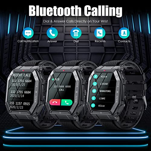 Military Smart Watch For Men With Call (Answer/Make) Outdoor Tactical Sports Watch Rugged 1.85" Hd Big Screen Fitness Tracker Heart Rate Sleep Monitor Smartwatch Compatible With Android Iphone Samsung #TOP1