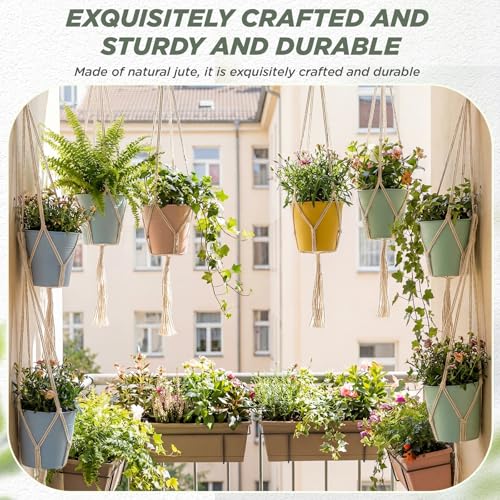 Image of EBOOT 2 Pack 48 Inch Large Macrame Plant Hanger Rope to Hang Flower Pot Plant Holder for Indoor Outdoor Decorations, 4 Legs (Ivory White)