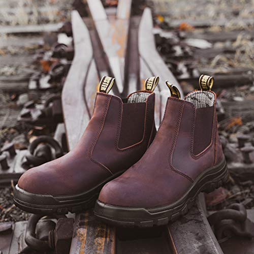 Rockrooster Lumen Men's Slip On Boots, 6" Soft Toe Chelsea Work Boots, Oiled Leather Rubber Boots, Arch Support, Coolmax, Astm F2892-18 Electrical Hazard (Ak224 Brown, Us 15) #TOP6